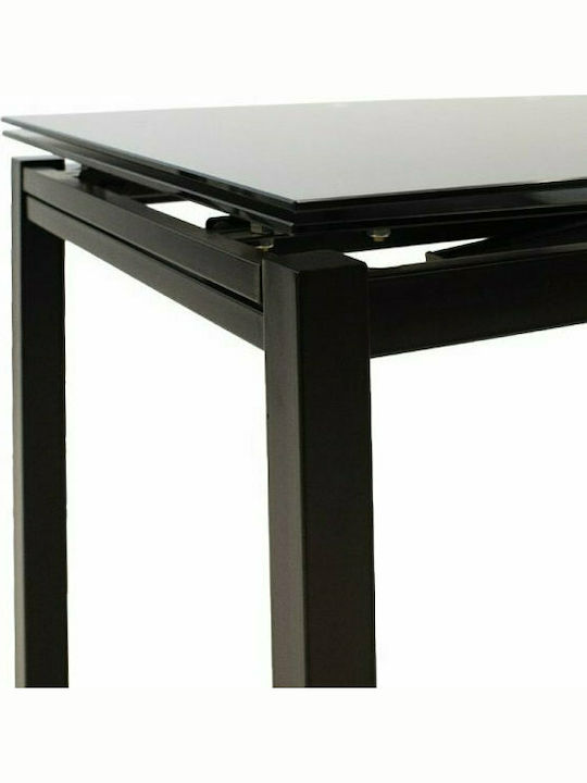 Finn Tisch Küche Ausziehbar mit Glasoberfläche Black Velvet-Black Metal 110(+60)x70x75cm