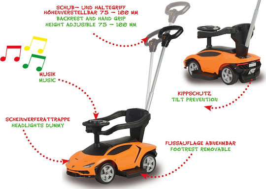 Jamara Lamborghini Αυτοκινητάκι Ride On με Χειρολαβή για 12+ μηνών Πορτοκαλί
