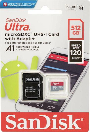 Sandisk Ultra microSDXC 512GB Klasse 10 U1 A1 UHS-I mit Adapter