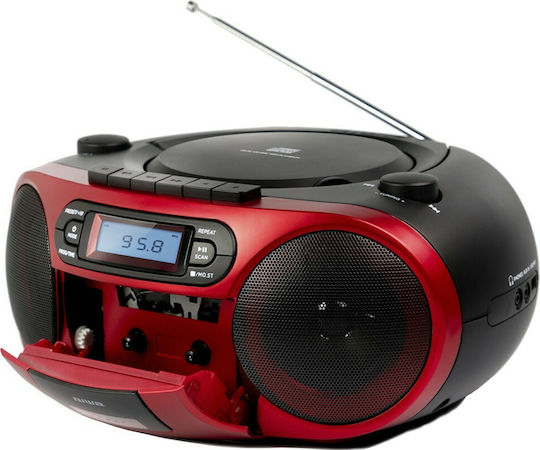 Aiwa BBTC-550 Φορητό Ηχοσύστημα με Bluetooth / CD / MP3 / USB / Κασετόφωνο / Ραδιόφωνο Κόκκινο