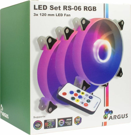 Inter-Tech Argus RS-06 Case Fan 120mm (1200rpm / 35cfm) with RGB Lighting and 4-Pin PWM Connection 3pcs White