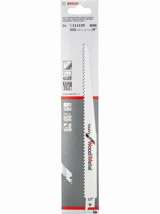 Bosch S1111DF Jig Saw Blade for Metal and Wood 225mm Heavy for Wood and Metal 2pcs 2608656273