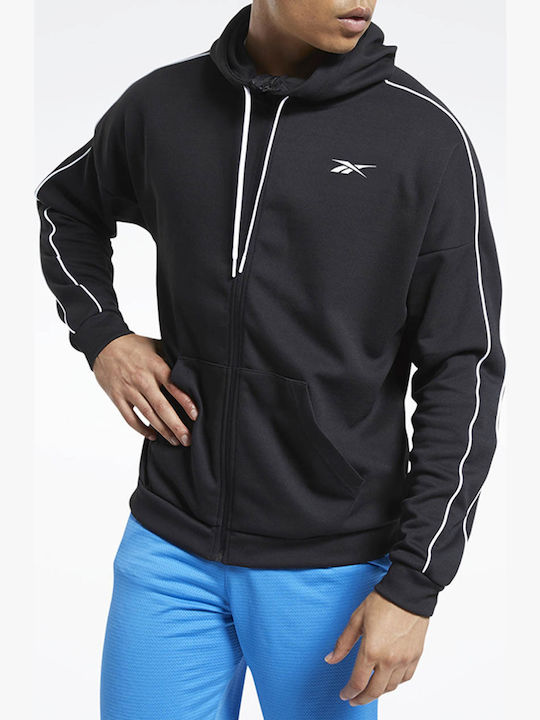 Reebok Workout Ready Men's Sweatshirt Jacket with Hood and Pockets Black