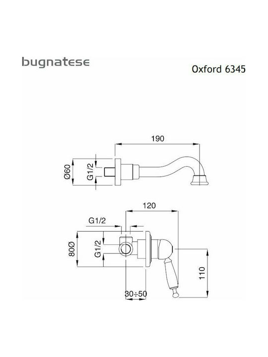 Bugnatese Oxford Σετ Μίκτης & Στόμιο Εντοιχισμού Νιπτήρα 1 Εξόδου Μπρονζέ