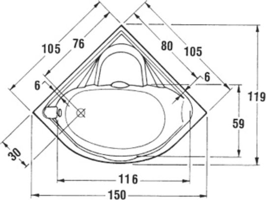 Sanitec Samantha Acrylic Corner Bathtub 105x105cm