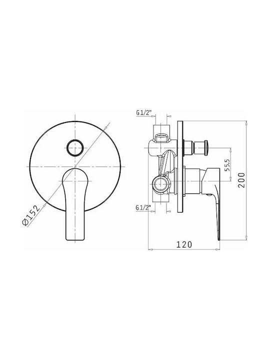 Pyramis Majesta Built-In Mixer Bathtub with 2 Exits Inox Chrome