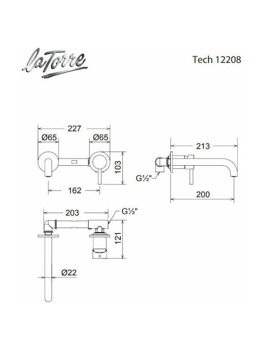 La Torre New Tech Σετ Μίκτης & Στόμιο Εντοιχισμού Νιπτήρα 1 Εξόδου White Matt