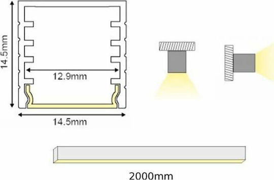 Aca External Aluminum Profile for LED Strip with Opal Cover 200x1.4x1.4cm