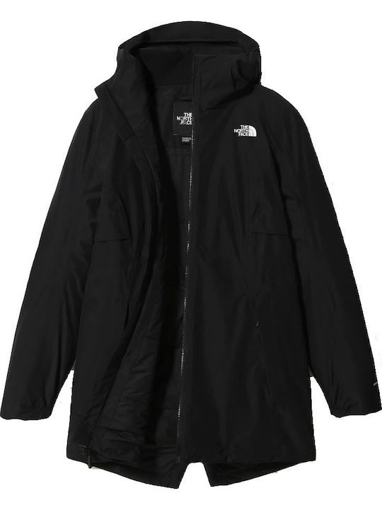 Hikesteller Insulated Women's Hiking Long Sports Jacket Waterproof for Winter with Hood Black