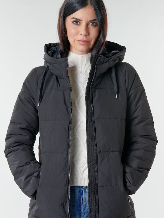 Dolly Lang Damen Puffer Jacke für Winter Schwarz