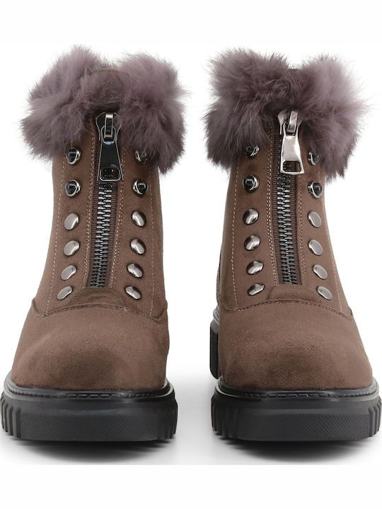 Wildleder Stiefeletten Damen mit Pelz Braun