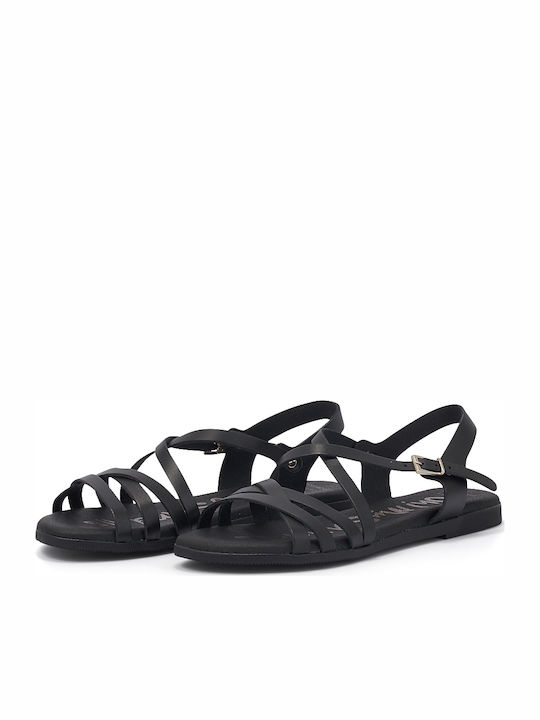 Oh My Sandals Leder Damen Flache Sandalen in Schwarz Farbe 4540