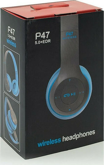 P47 Wireless BT On Ear Headphones with Radio with 6 hours of Operation Blue