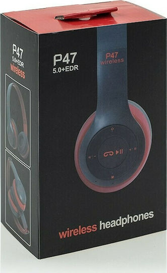 P47 Wireless BT On Ear Headphones with Radio with 10 hours of Operation Red