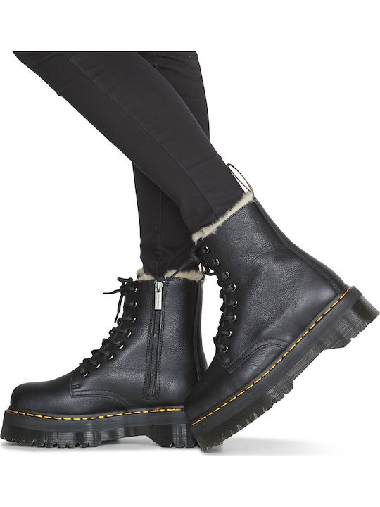 Jadon Faux Fur Lined Leather Women's Ankle Boots with Fur Black
