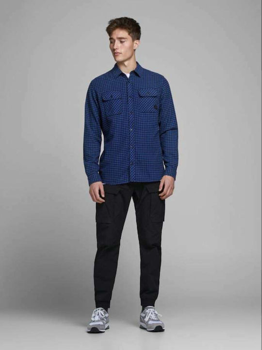 Jack & Jones Men's Shirt Long Sleeve Cotton Checked Blue