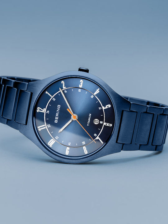 Bering Time Men's Watch 37mm Battery with Blue Metal Bracelet