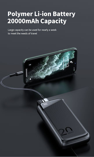Awei P104K Power Bank 20000mAh 22.5W with 2 USB-A Ports and USB-C Port Power Delivery Black