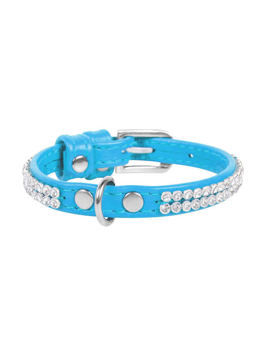 Collar Collar Leather Glamour Blue with Rhinestones 19-25 cm