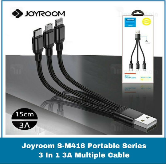 Joyroom S-M416 Regulär USB zu Blitzschlag / Typ-C,TC-TC / Micro-USB Kabel 3A Schwarz 0.15m