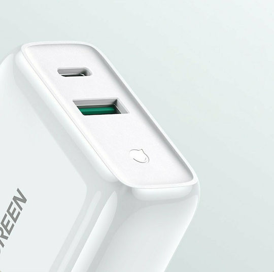 Ugreen Ladegerät ohne Kabel mit USB-A Anschluss und USB-C Anschluss 36W Schnellaufladung 4.0 Weißs (CD170)