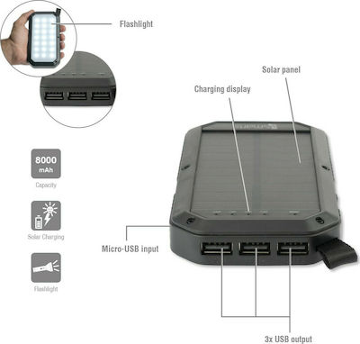 4Smarts TitanPack Solar Power Bank 8000mAh with 3 USB-A Ports Black