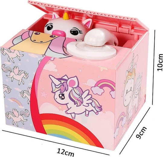 Geheimer Münzen Schlauer Einhorn Kinder Spardose Plastik Rosa 12x9x10cm
