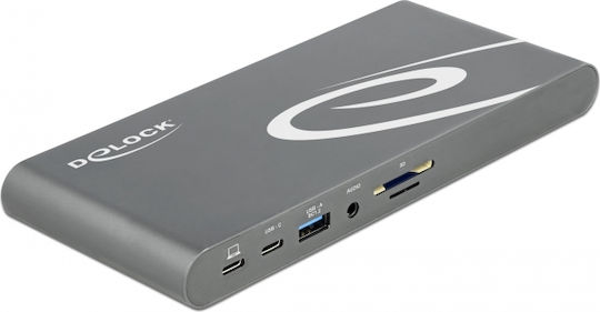 DeLock USB-C Docking Station with HDMI/DisplayPort 4K PD Ethernet and Support for 3 Monitors Gray (87772)