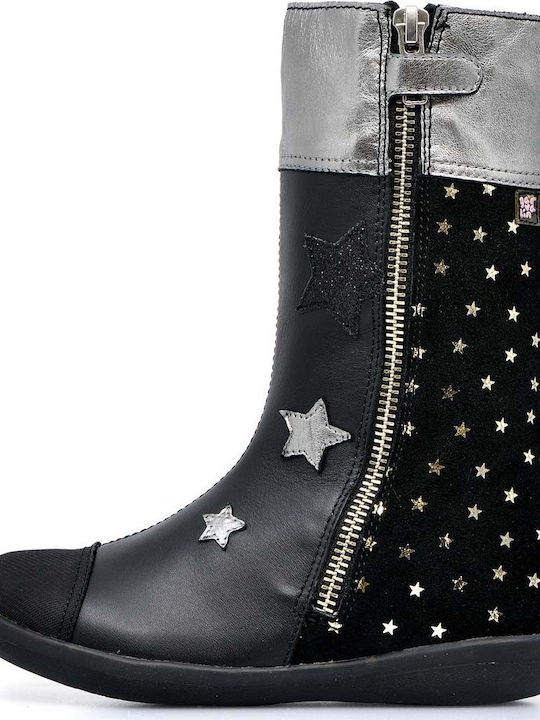 Suede Kids Boots with Zipper Black