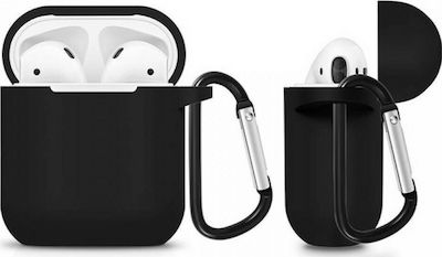 ObaStyle Hülle Silikon mit Haken in Schwarz Farbe für Apple AirPods 1 / AirPods 2