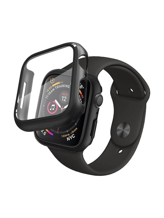 360 Watch Case with Tempered Glass Plastic Case with Glass in Black color for Apple Watch 44mm