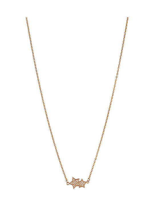 Breeze Necklace with design Star from Pink Gold Plated Steel with Zircon