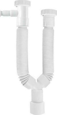 Viospiral Kunststoff Doppelt Siphon Spülbecken Flexibel mit Ausgang 50mm Weiß