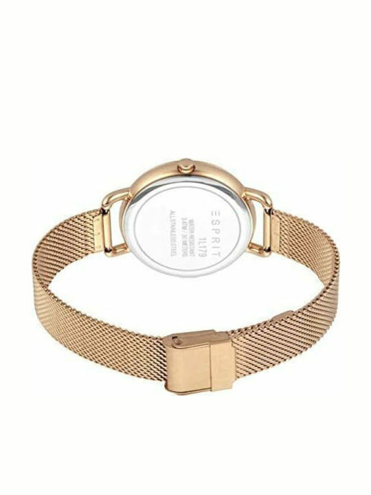Esprit Γυναικείο Ρολόι 35mm Μπαταρίας με Ροζ Χρυσό Μεταλλικό Μπρασελέ