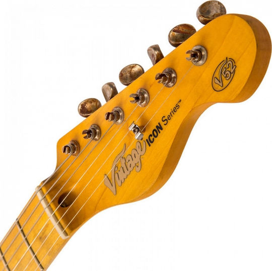 Vintage V52 Icon Electric Guitar Telecaster with SS Pickup Configuration Distressed Butterscotch