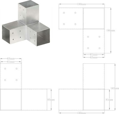 vidaXL Σύνδεσμος για Πέργκολα από Μέταλλο 8.1x8.1cm 4τμχ Σχήματος Υ