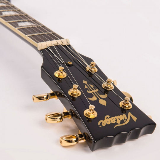 Vintage V100P ReIssued Electric Guitar Single Cut with 2xP90 Pickups Arrangement Black