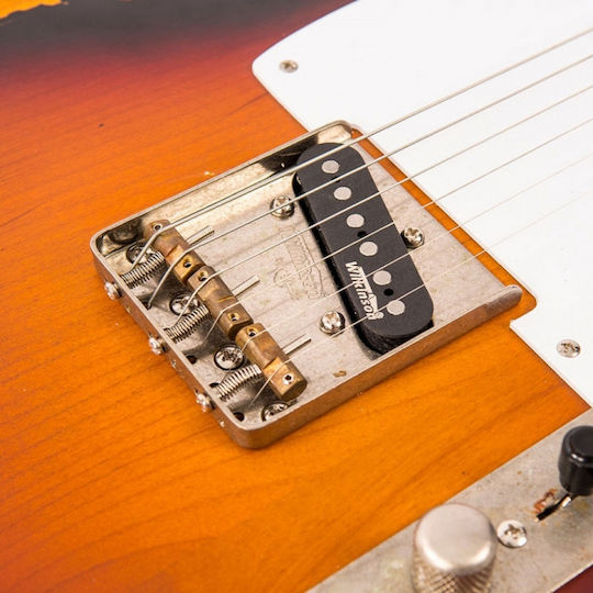 Vintage V59 Icon Electric Guitar Telecaster with SS Pickup Configuration Distressed Sunburst