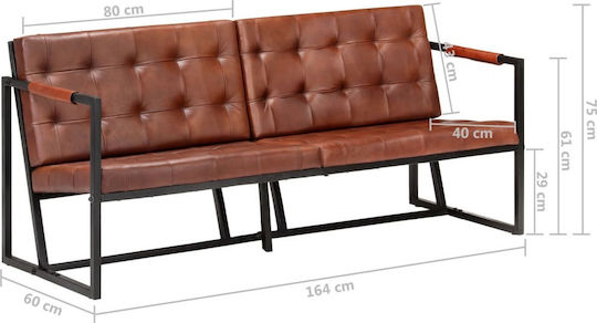 Τριθέσιος Καναπές Γνήσιο Δέρμα Καφέ 164x60x75εκ.