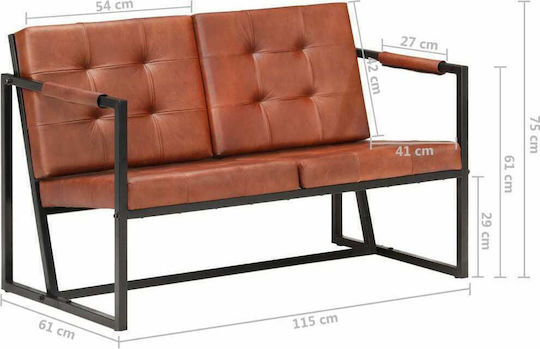 Διθέσιος Καναπές Γνήσιο Δέρμα Καφέ 115x61x75εκ.