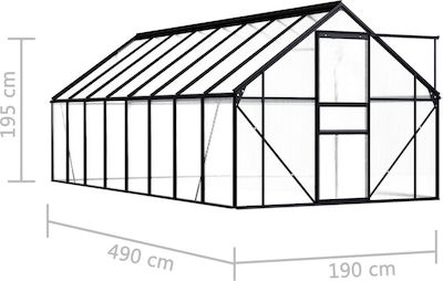 vidaXL 48214 Θερμοκήπιο Τύπου Σπίτι με Σκελετό Αλουμινίου 4.9x1.9x1.95m