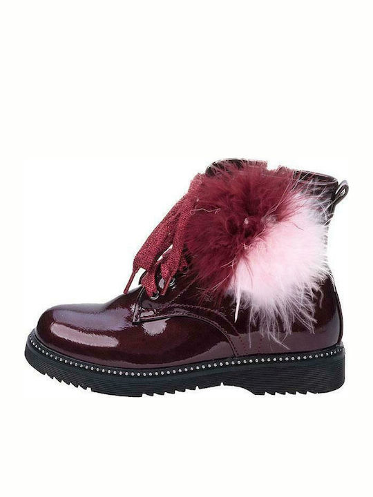 Adam's Shoes Kids Patent Leather Military Boots with Zipper Burgundy