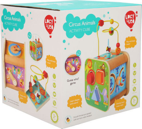 Lucy & Leo Formensortierspiel Aktivitätswürfel Zirkus aus Holz für 36++ Monate
