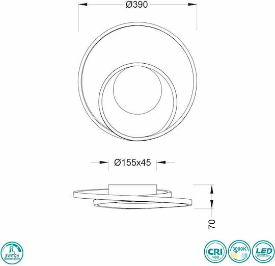 Trio Lighting Zibal Πλαφονιέρα Οροφής 39εκ. Χρυσή με Ενσωματωμένο LED