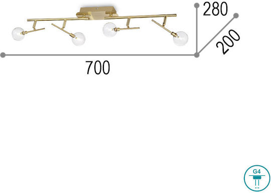 Ideal Lux Maracas PL4 Σποτ με 4 Φώτα και με Ντουί G4 σε Χρυσό Χρώμα