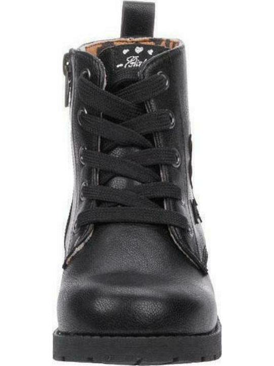 Sprox Kids Leather Military Boots with Zipper Black