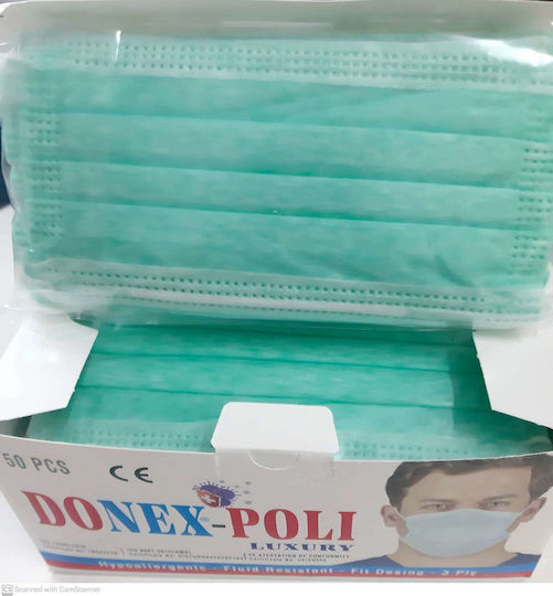 Poli Donex Luxury Hypoallergenic 3ply Disposable Face Mask Green 50pcs