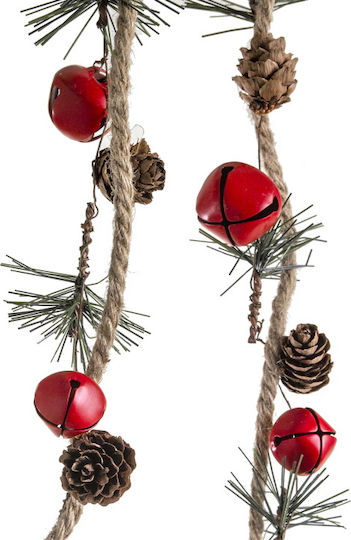Zaros Weihnachtliche Girlande Holz mit Holz, Berries & Glocken Rot 3Stück