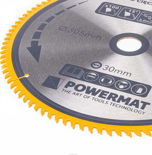Powermat Δίσκος Κοπής Ξύλου Δίσκος Κοπής Ξύλου με 100 Δόντια 305mm