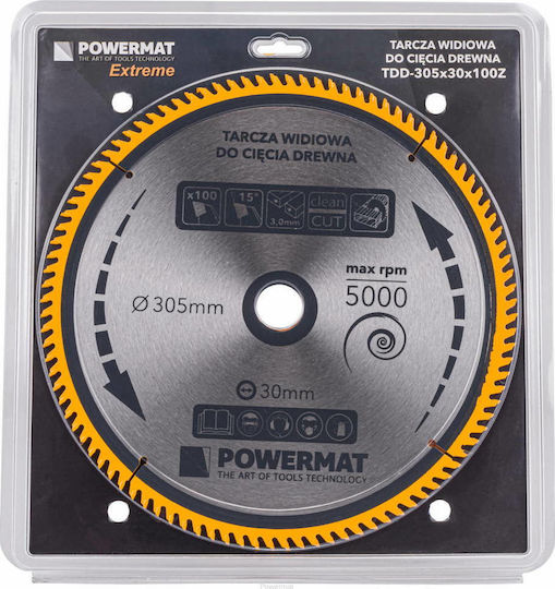 Powermat Δίσκος Κοπής Ξύλου Δίσκος Κοπής Ξύλου με 100 Δόντια 305mm